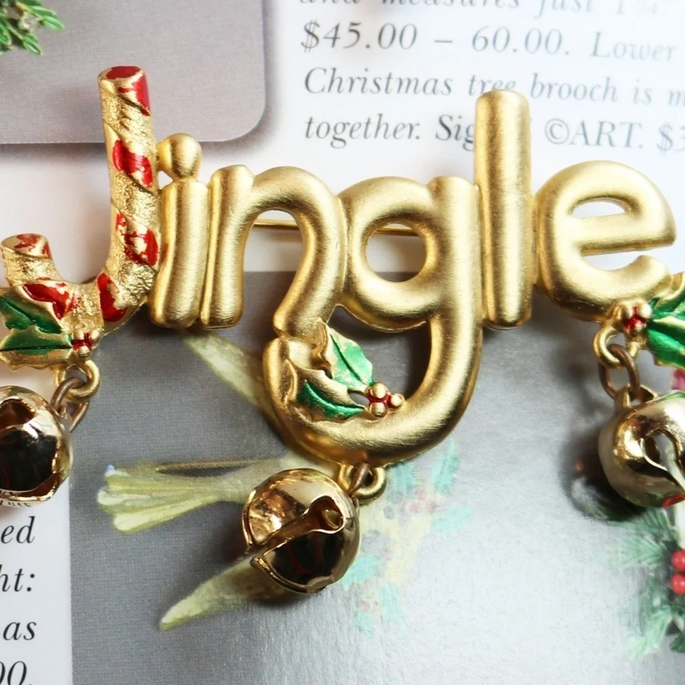 🎄🧑🏻‍🎄✨ Monet Holiday Bell Brooch with Gold & Red Enamel Highlights ⚜️🎁🎄✨